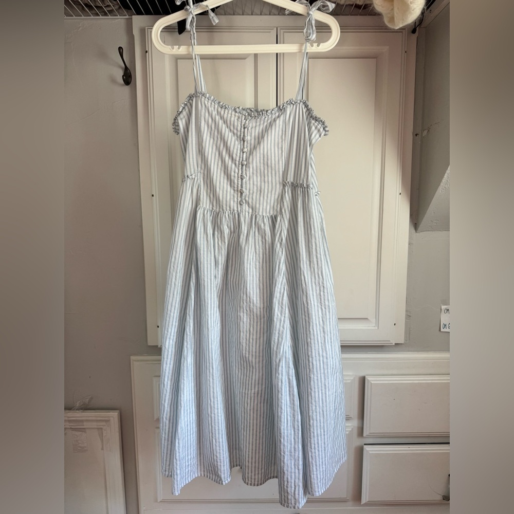 Sezane blue white striped dress. M